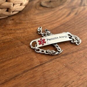 Penicillin Allergy Silver Medical Alert Bracelet